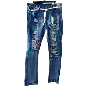 Distressed Blue Jeans with Paint Splatter 32 x 30